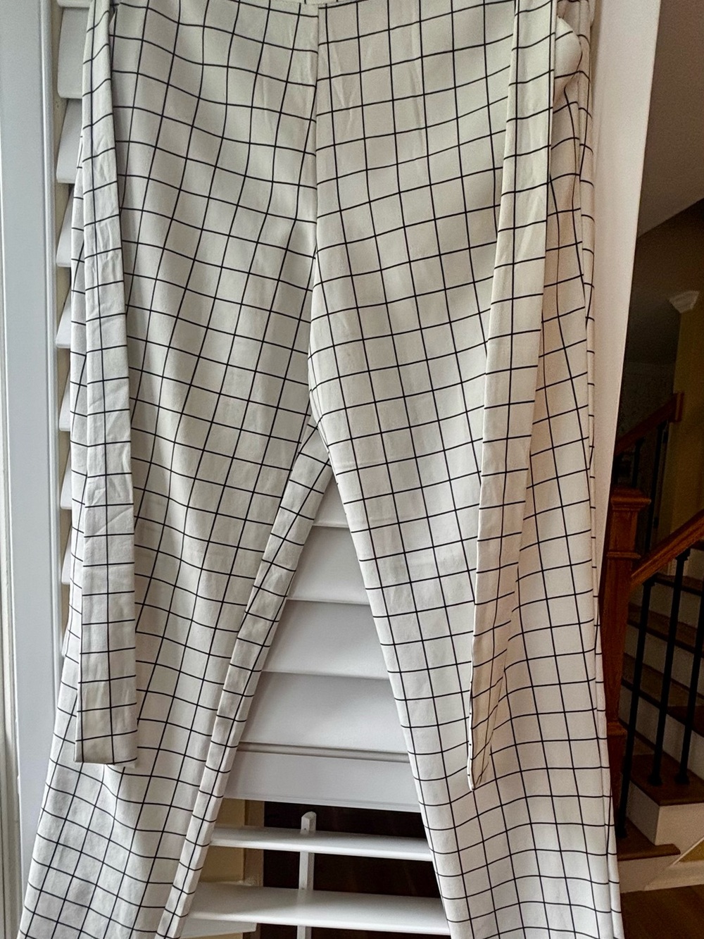 HAVE Cream Trousers with Black Grid Detailing